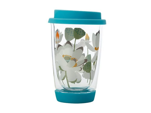 Royal Botanic Gardens Victoria Lotus Double Wall Glass Mug 380ML Aqua Gift Boxed